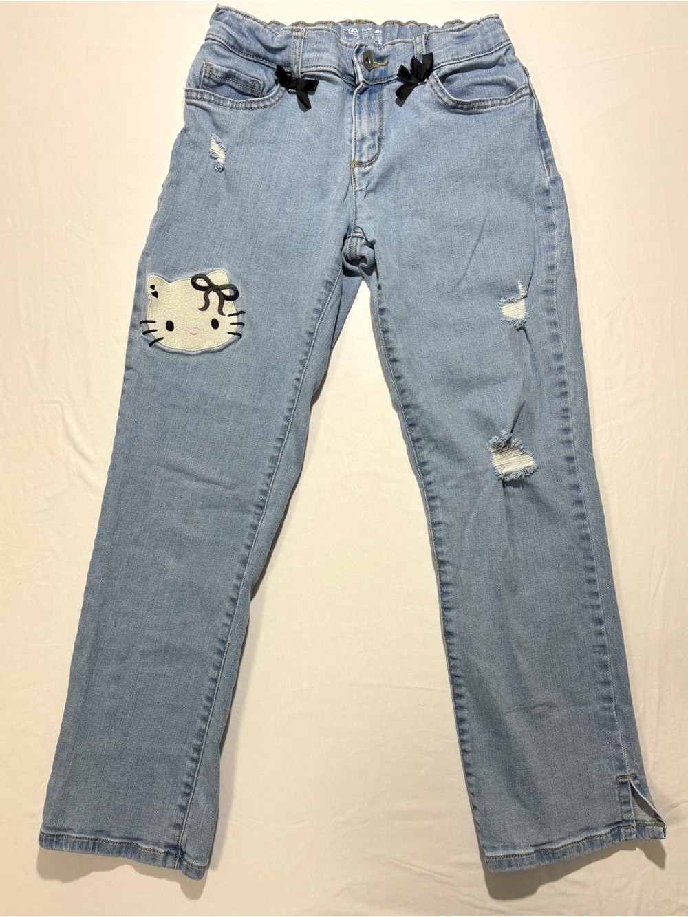Hello Kitty x Peace Love Girls Distressed Jeans Size 10 Light Wash